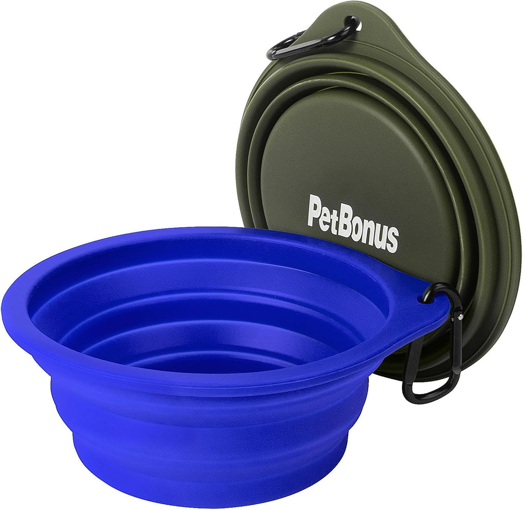 Versatile 2-Pack Collapsible Silicone Dog Bowls - Portable, BPA-Free Travel Dishes for Food and Water in Army Green and Blue