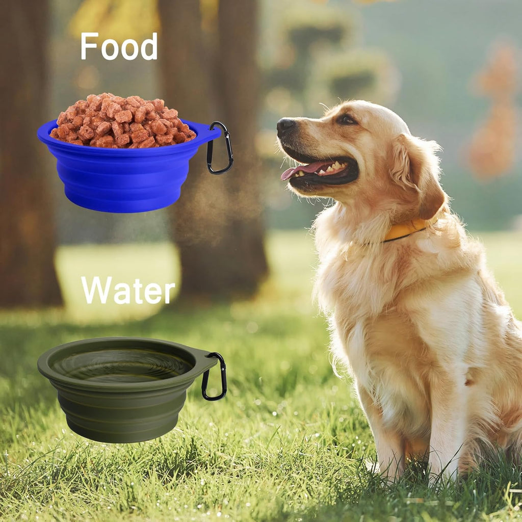 Versatile 2-Pack Collapsible Silicone Dog Bowls - Portable, BPA-Free Travel Dishes for Food and Water in Army Green and Blue
