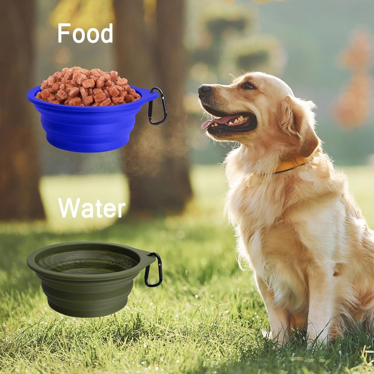 Versatile 2-Pack Collapsible Silicone Dog Bowls - Portable, BPA-Free Travel Dishes for Food and Water in Army Green and Blue