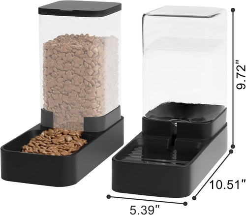 Automatic Cat Feeder and Water Dispenser Set - Large Capacity (3.3L) for Dogs and Cats, Includes Pet Food Bowl and Gravity Waterer, Perfect for Puppies and Kittens - Sleek Black Design