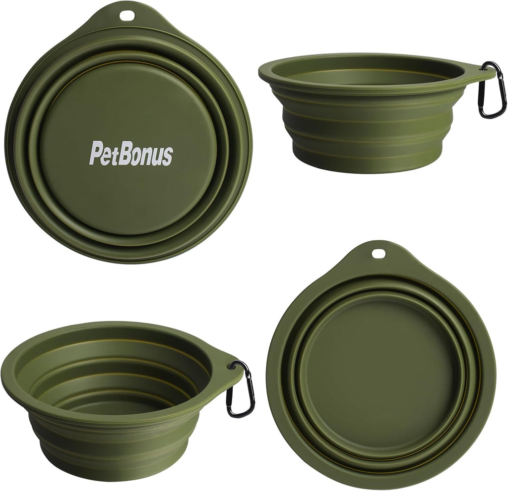 Versatile 2-Pack Collapsible Silicone Dog Bowls - Portable, BPA-Free Travel Dishes for Food and Water in Army Green and Blue