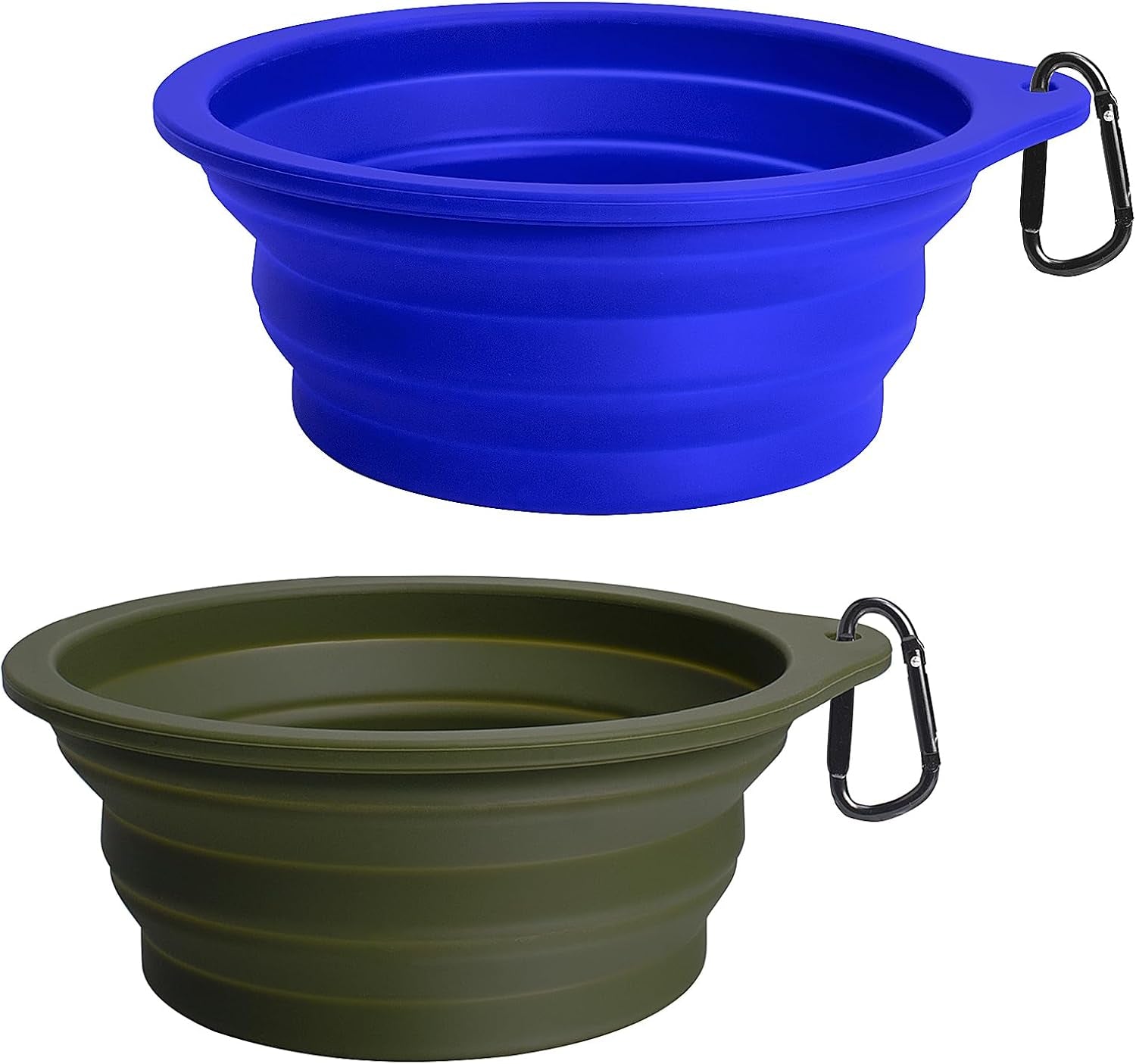 Versatile 2-Pack Collapsible Silicone Dog Bowls - Portable, BPA-Free Travel Dishes for Food and Water in Army Green and Blue