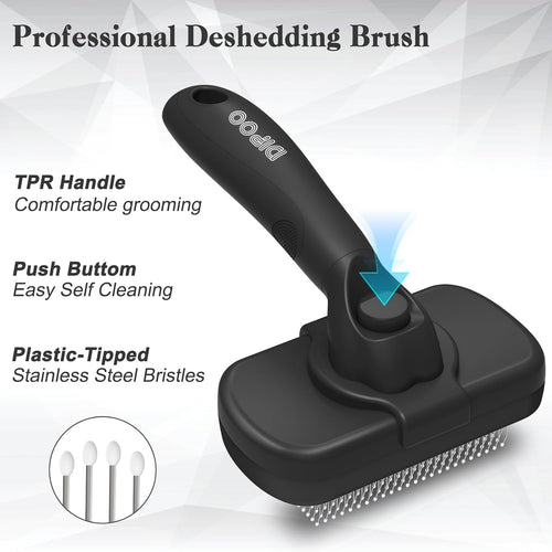 Ultimate Self-Cleaning Shedding Brush - Gentle Grooming Tool for Dogs, Cats, and Puppies - Effortless Deshedding for All Coat Types - Sleek Black Design