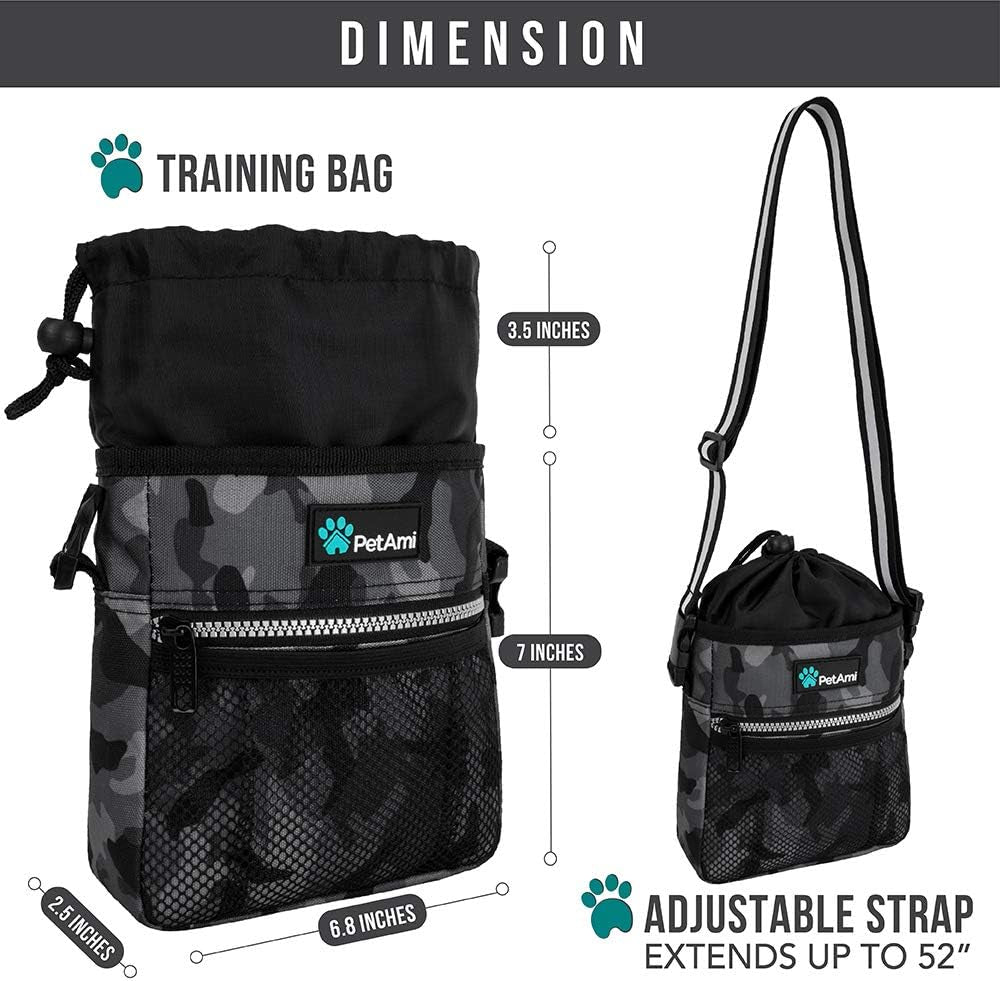 Camo Black Dog Treat Pouch - Multi-Functional Training Bag with Poop Bag Dispenser & 3 Convenient Wear Options