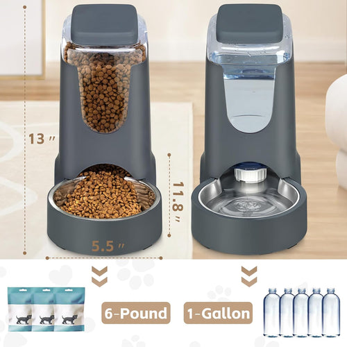 Smart Automatic Cat Feeder & Water Dispenser with Stainless Steel Bowls - Perfect for Small to Medium Pets!