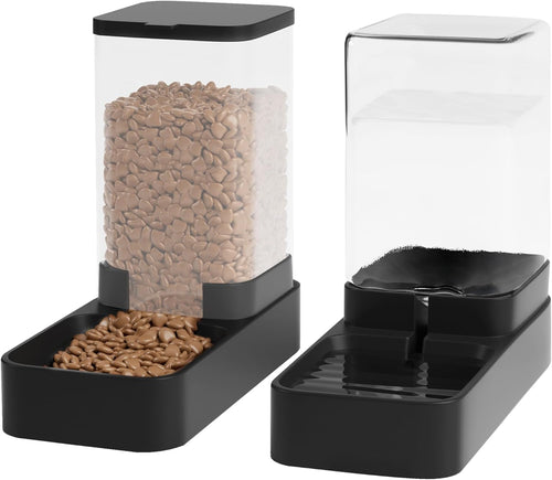 Automatic Cat Feeder and Water Dispenser Set - Large Capacity (3.3L) for Dogs and Cats, Includes Pet Food Bowl and Gravity Waterer, Perfect for Puppies and Kittens - Sleek Black Design